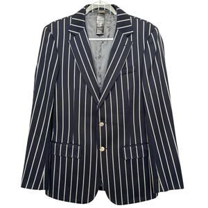 Crombie 2000s Navy Pinstripe Wool Blazer Preppy Chic 38R